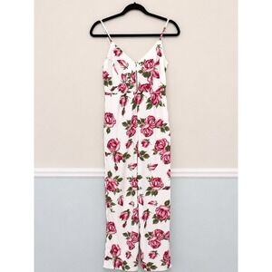 Guess Floral Wide Leg Romper XS Pink Rose Slit Leg Cottagecore Boho Jumpsuit